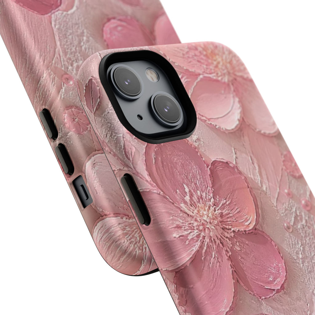 Pink Floral Tough Magnetic Phone Case — 3D Blossom Protective Cover