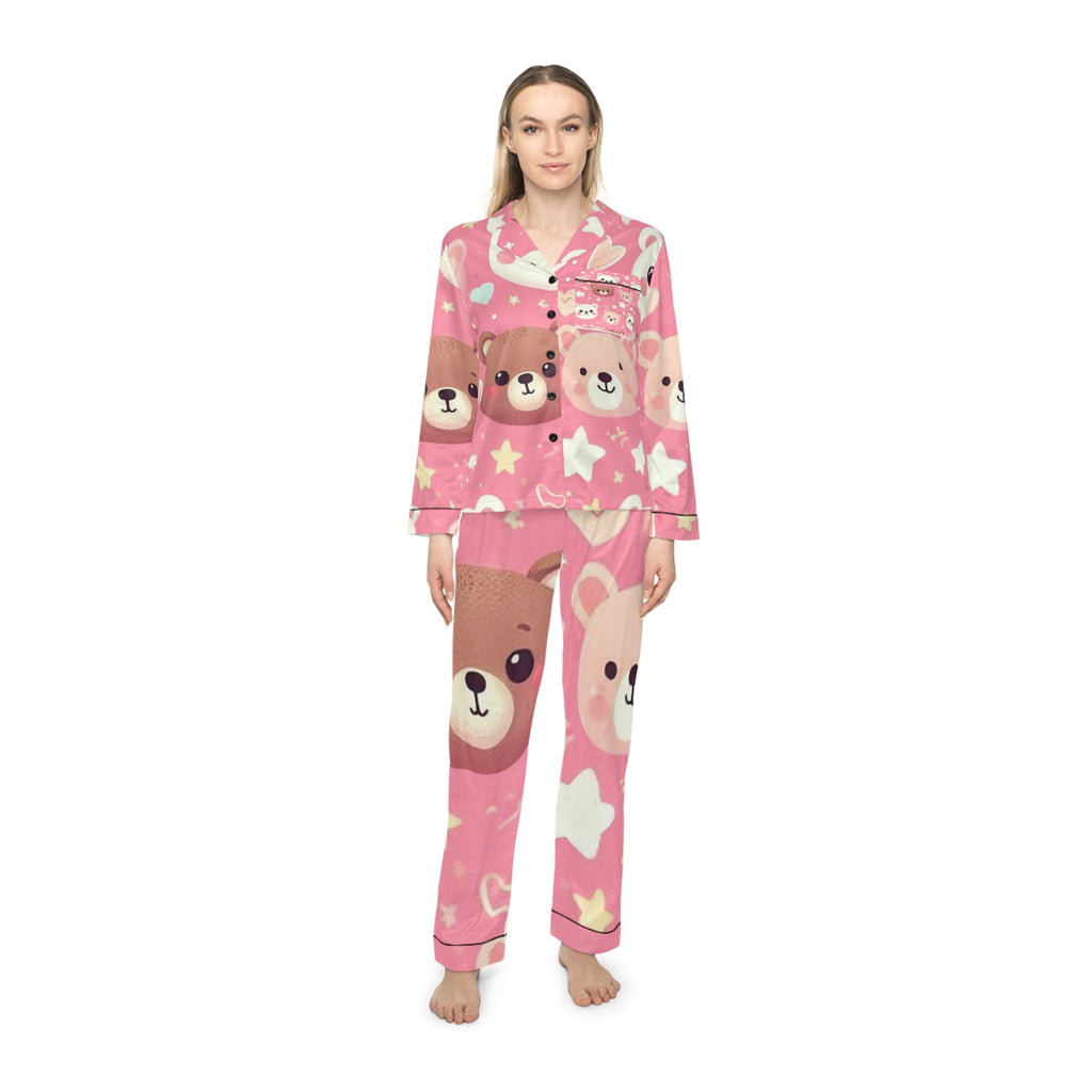 Pink Cute Bear Satin Pajama Set — Women's Heart & Stars Sleepwear