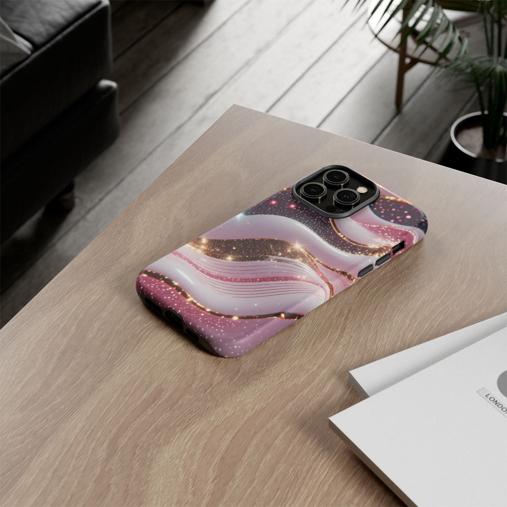 Sparkling Pink Wave Phone Case — Glitter Marble Protective Cover