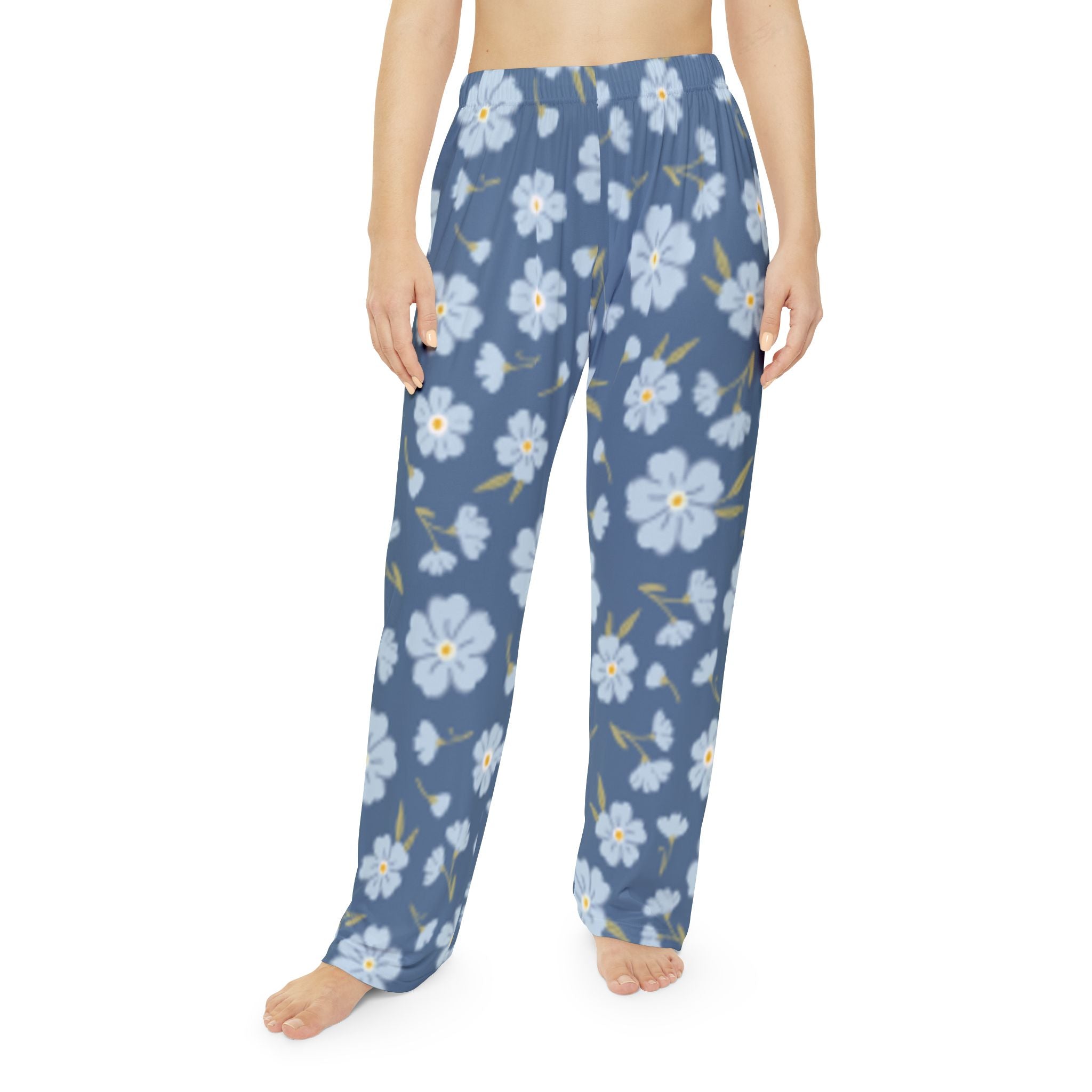Floral Lounge Pajama Pants — Blue Daisy Print Women's Sleepwear