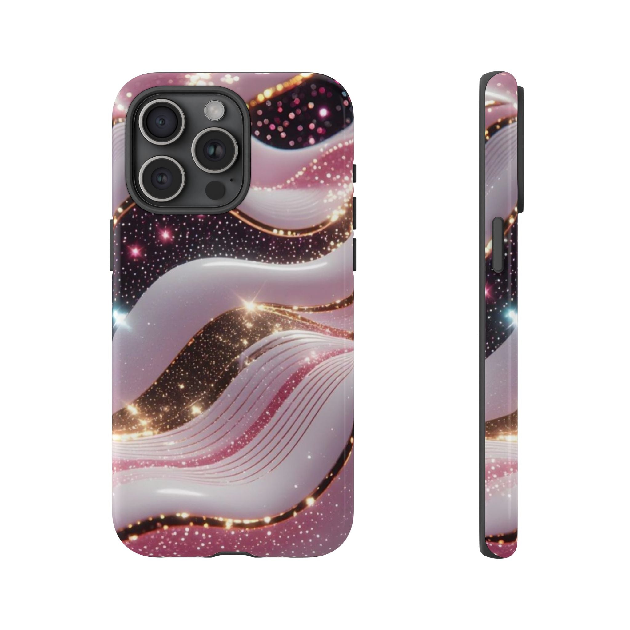 Sparkling Pink Wave Phone Case — Glitter Marble Protective Cover
