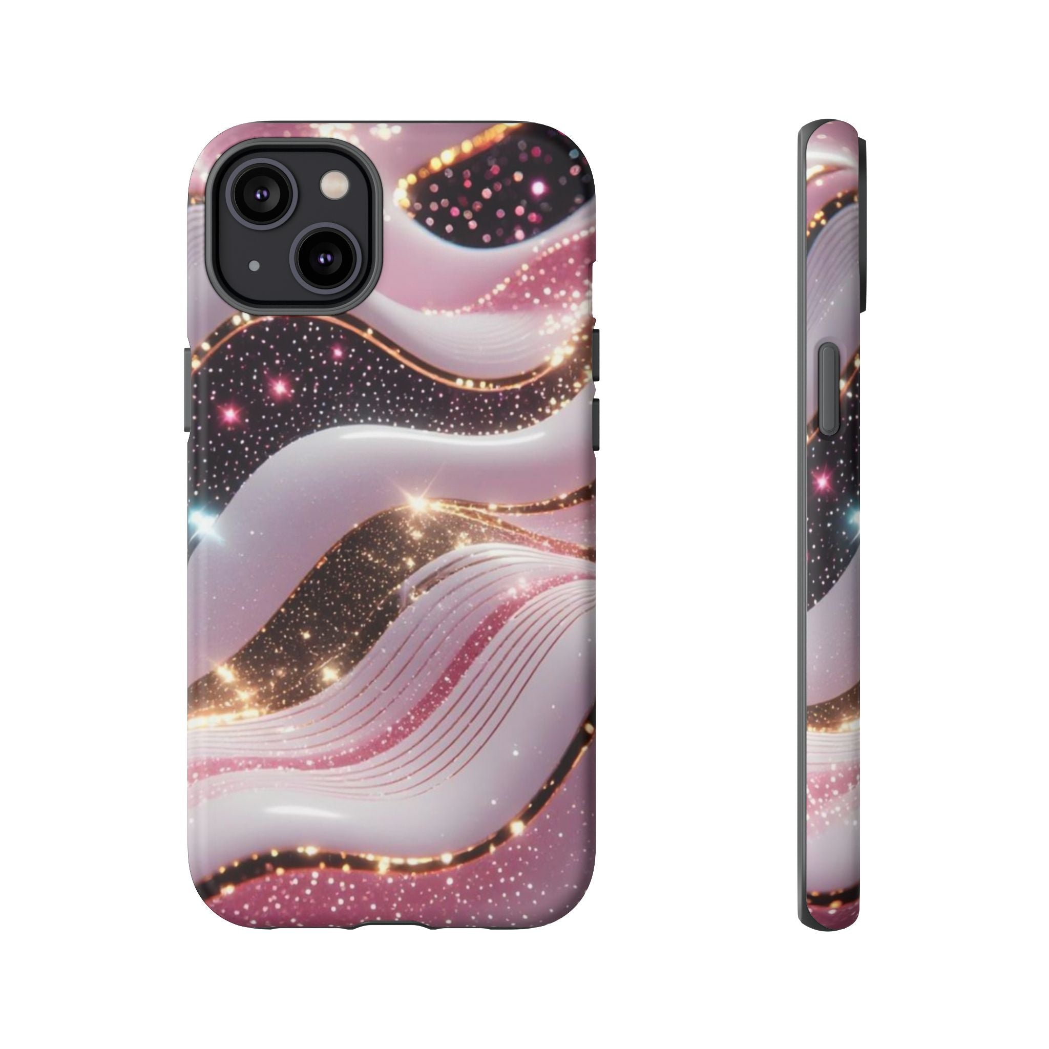 Sparkling Pink Wave Phone Case — Glitter Marble Protective Cover