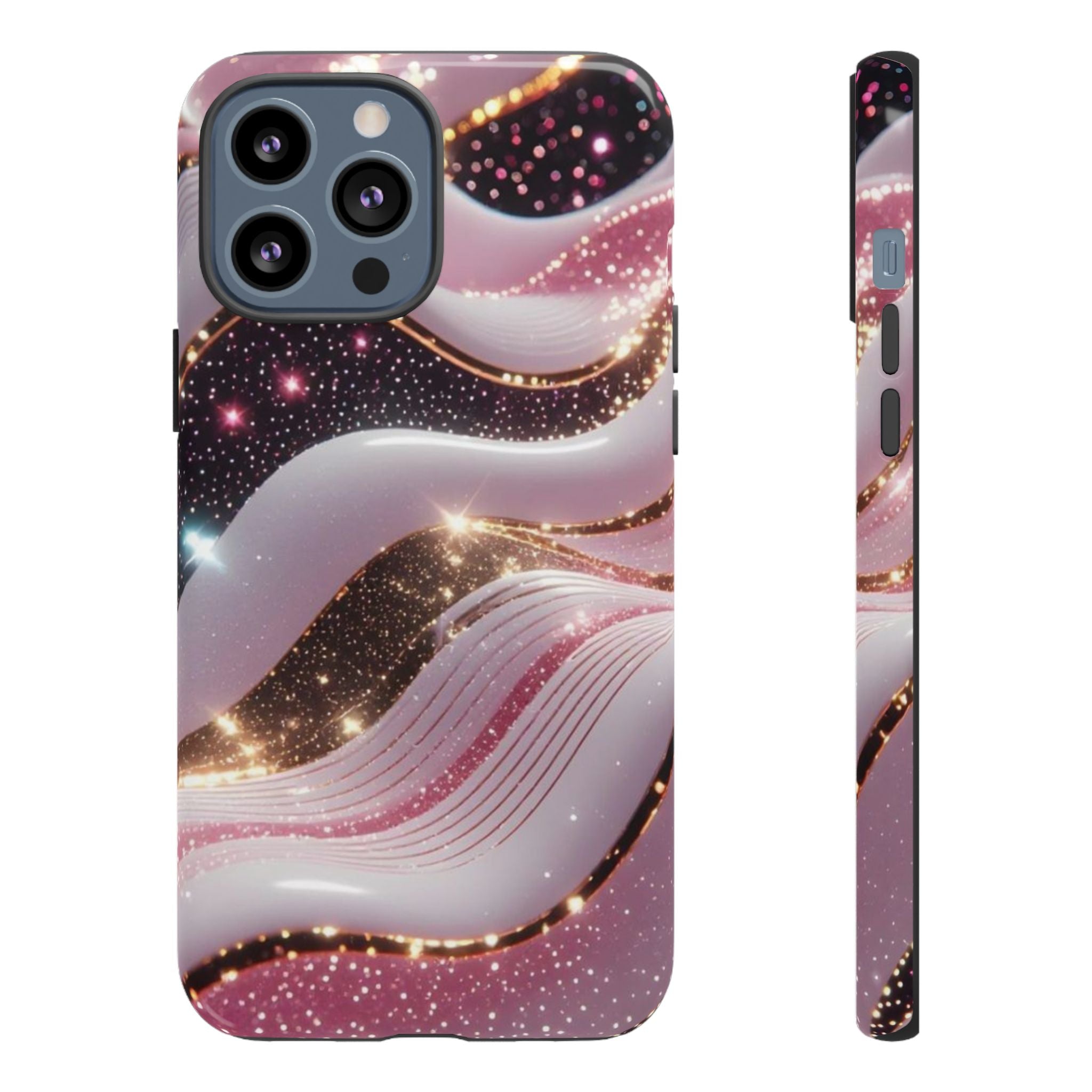 Sparkling Pink Wave Phone Case — Glitter Marble Protective Cover