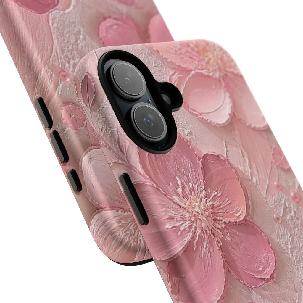 Pink Floral Tough Magnetic Phone Case — 3D Blossom Protective Cover