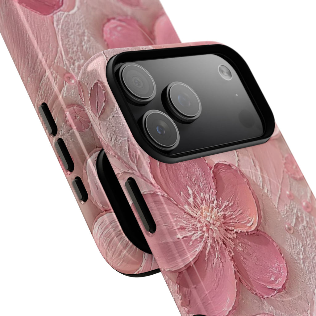 Pink Floral Tough Magnetic Phone Case — 3D Blossom Protective Cover