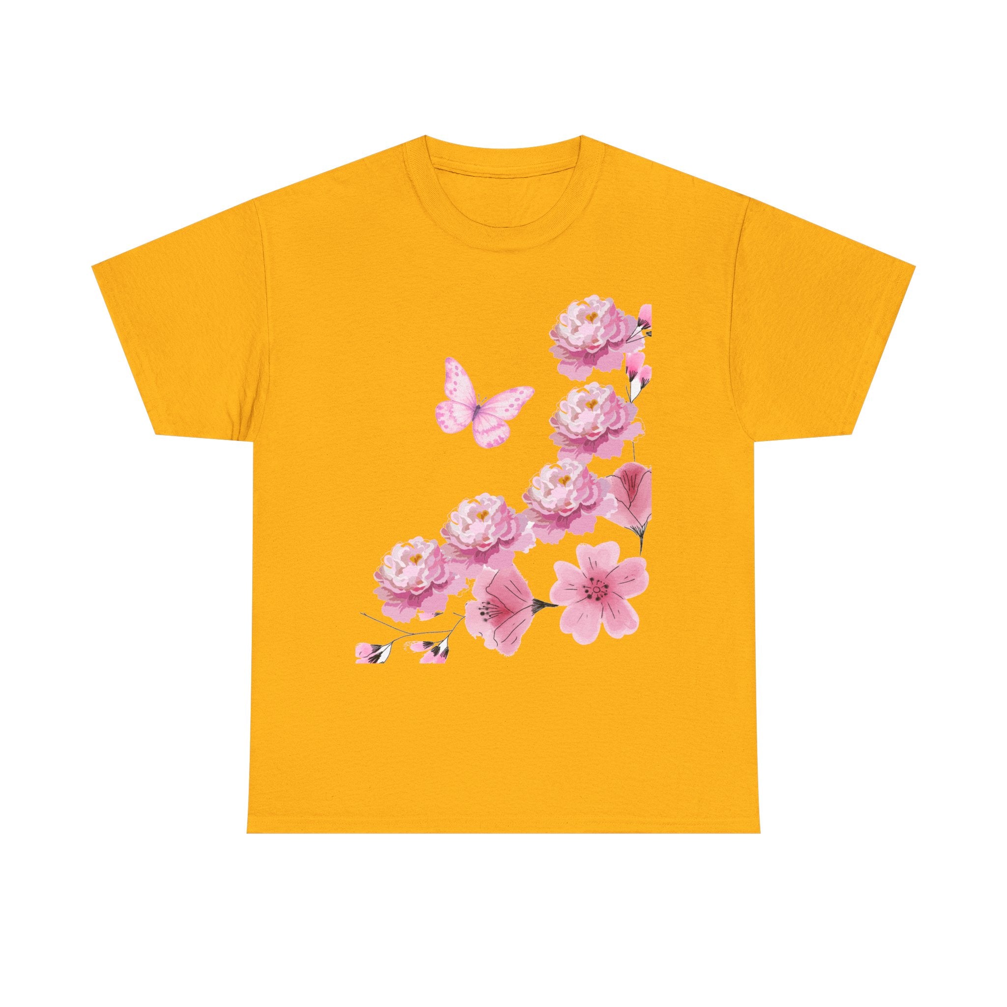 Floral Pink Cherry Blossom Tee — Butterfly Spring Garden T‑Shirt