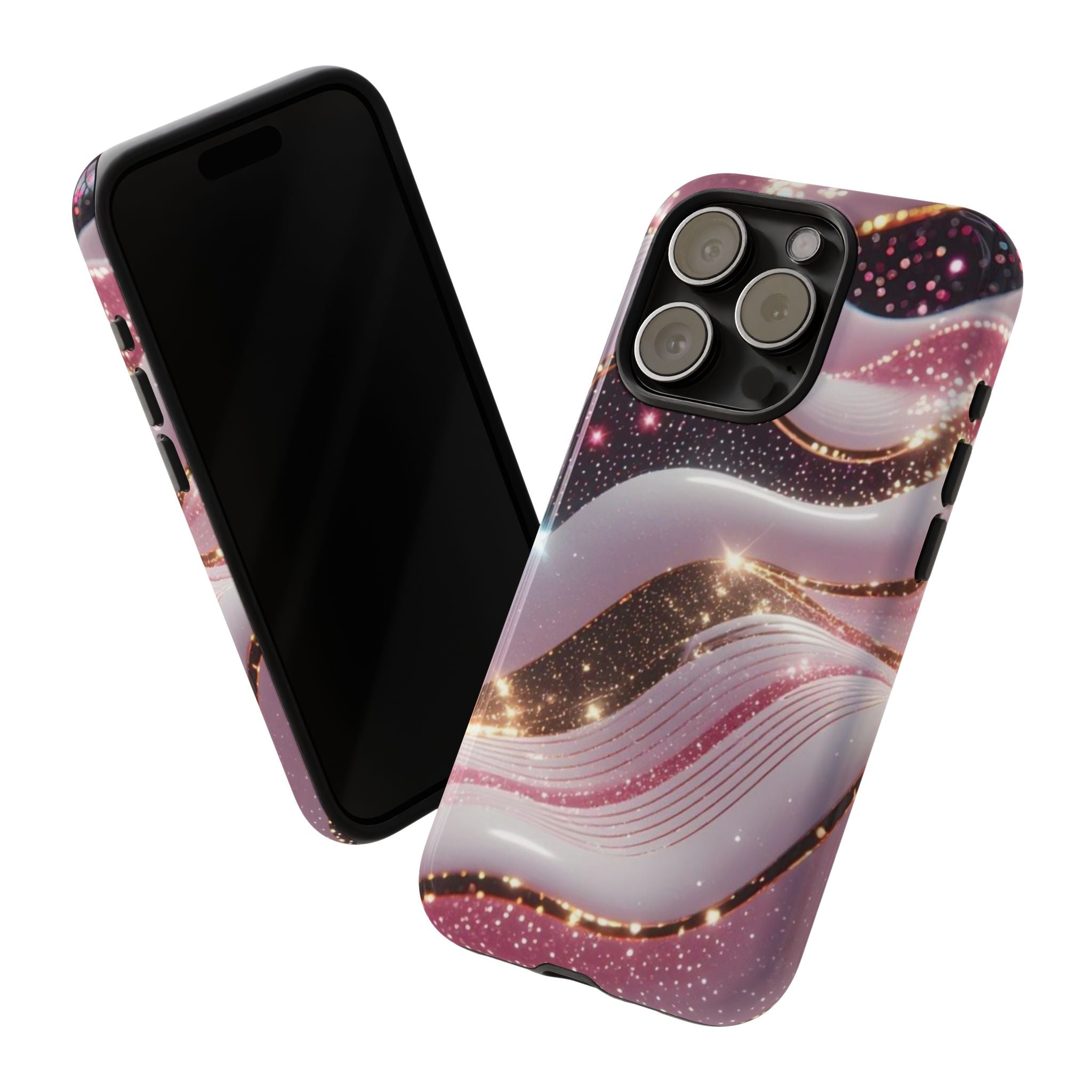 Sparkling Pink Wave Phone Case — Glitter Marble Protective Cover