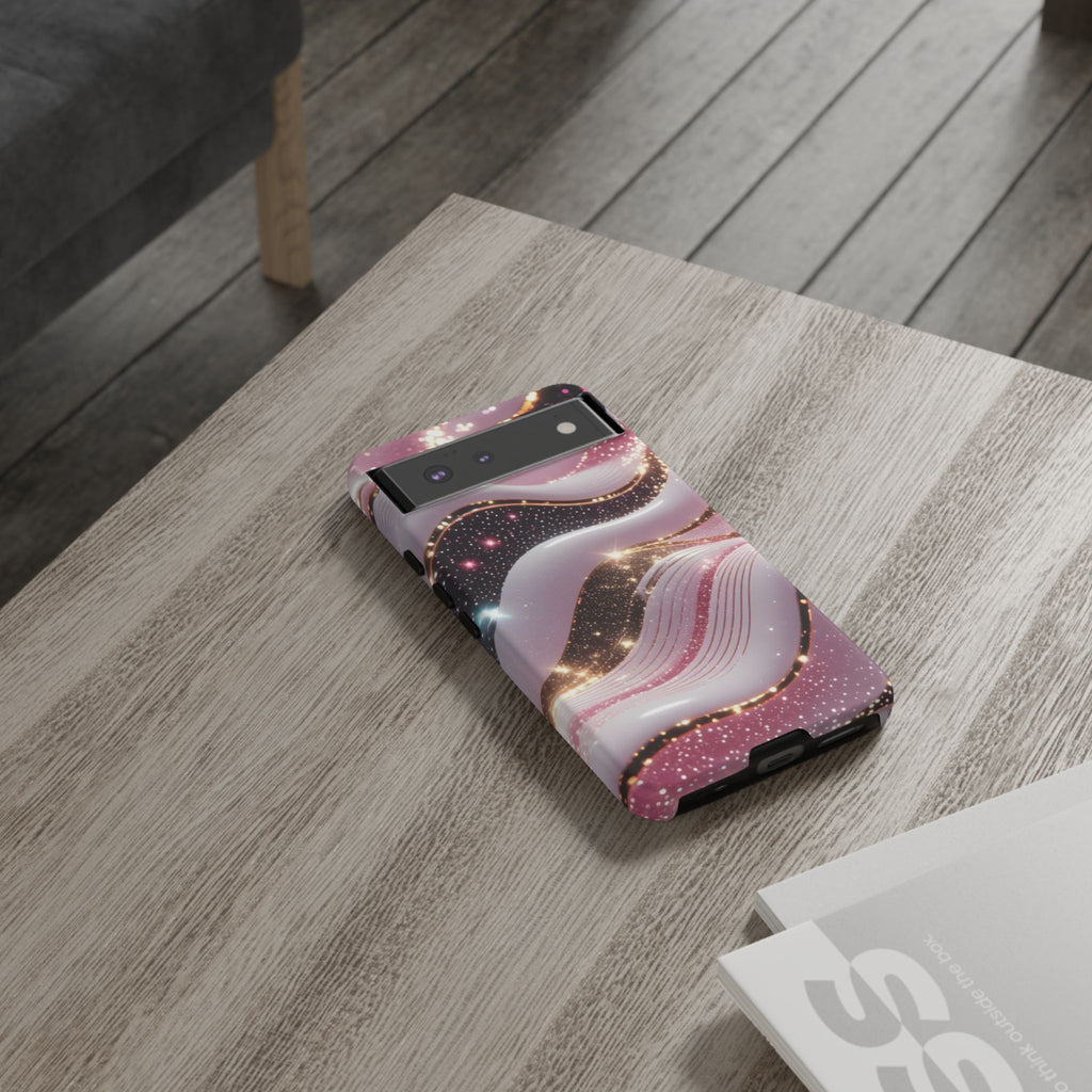 Sparkling Pink Wave Phone Case — Glitter Marble Protective Cover