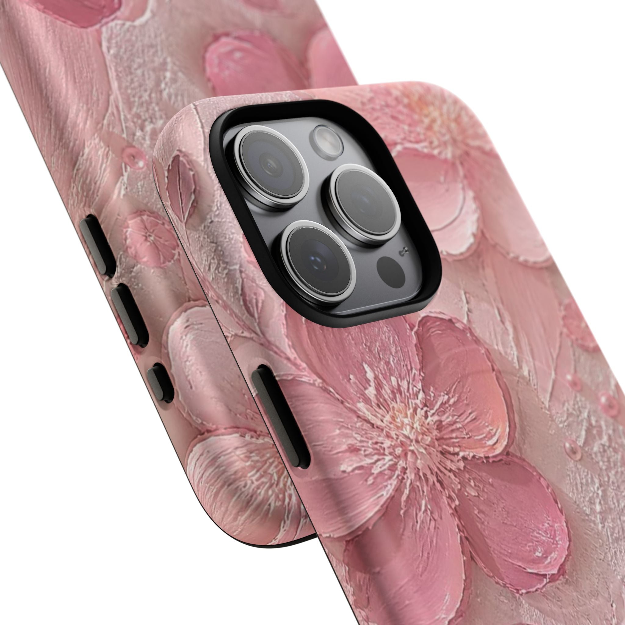 Pink Floral Tough Magnetic Phone Case — 3D Blossom Protective Cover