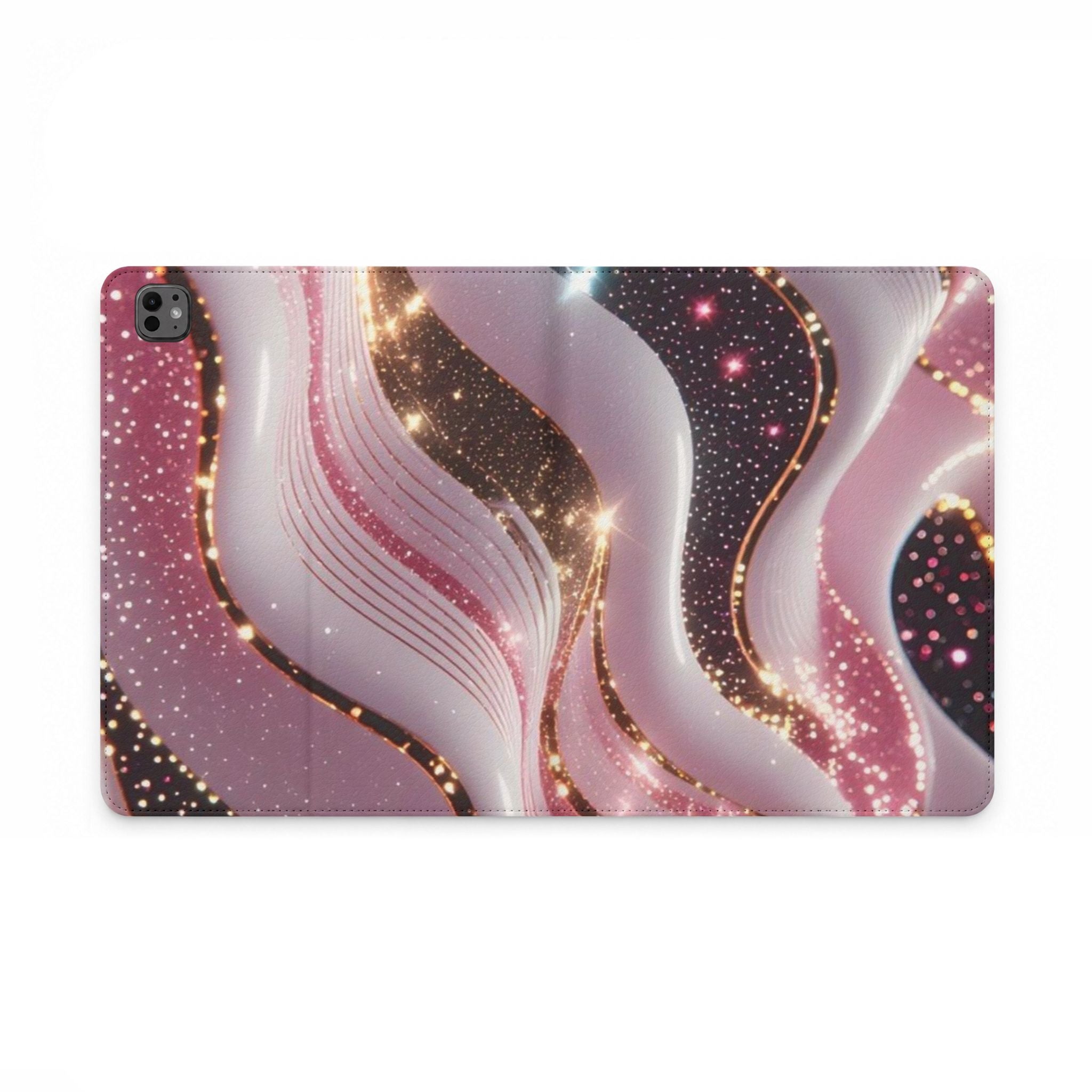 Tablet Folio Case — Pink Marble Swirl with Gold Glitter Accents