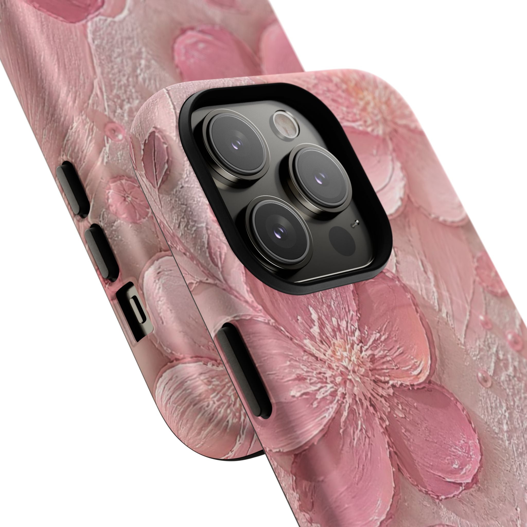 Pink Floral Tough Magnetic Phone Case — 3D Blossom Protective Cover