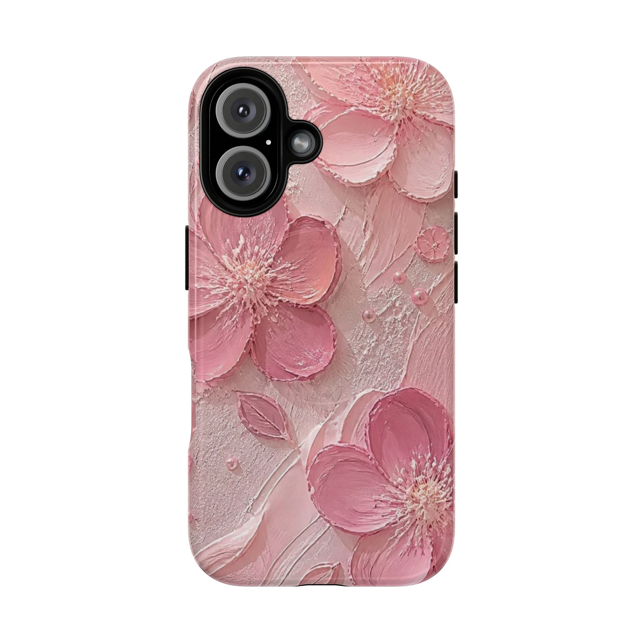 Pink Floral Tough Magnetic Phone Case — 3D Blossom Protective Cover