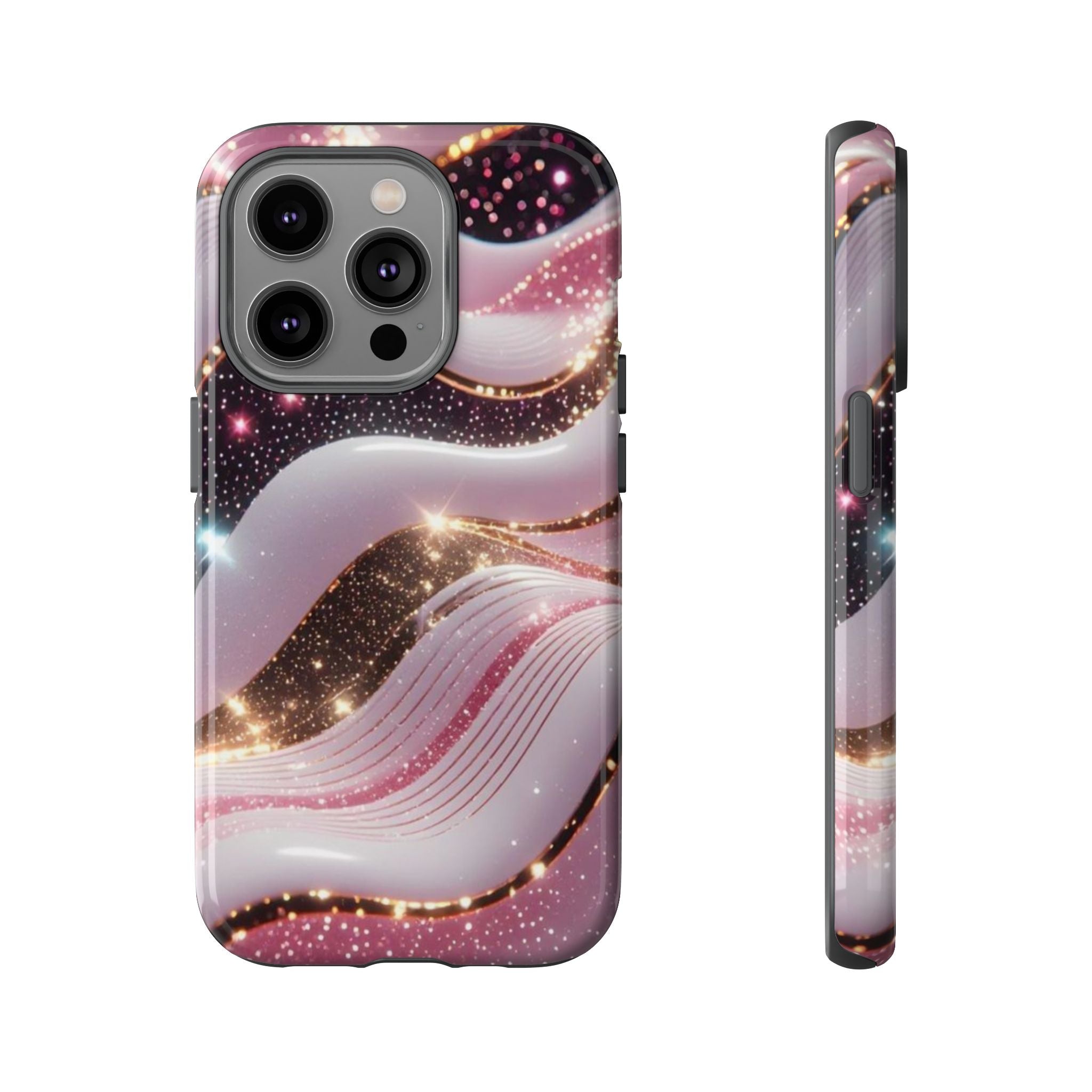 Sparkling Pink Wave Phone Case — Glitter Marble Protective Cover